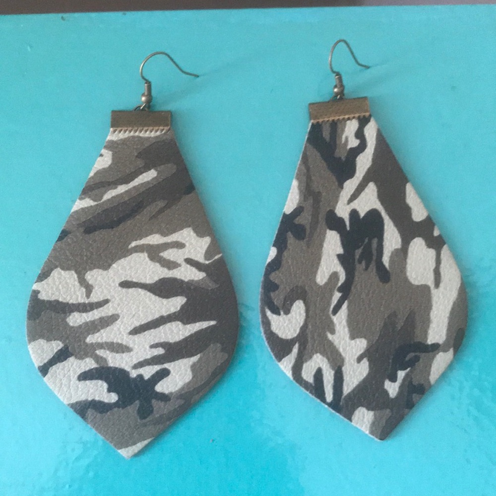 Large Camo leather earrings